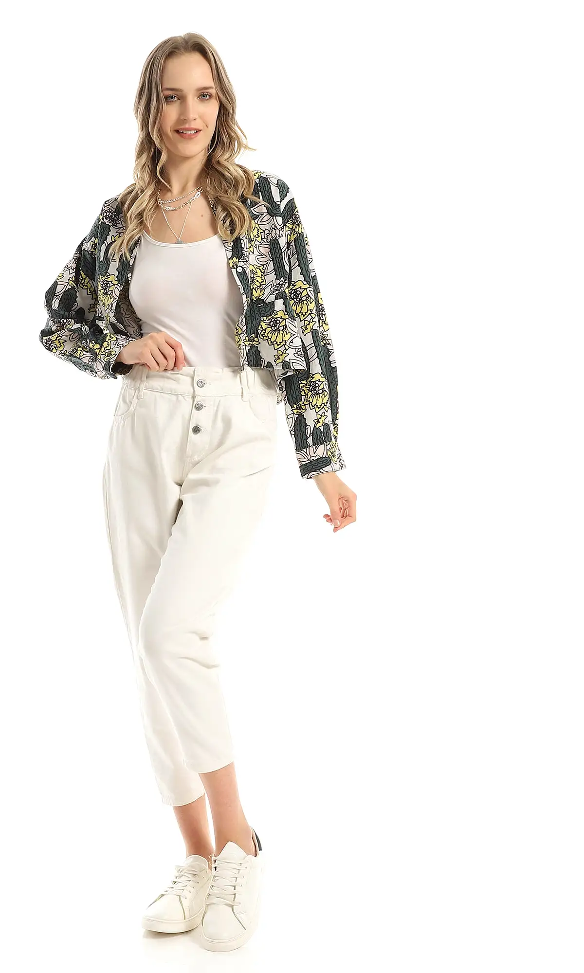 97322 Patterned Buttoned Multicolour Heavy Cropped Shirt