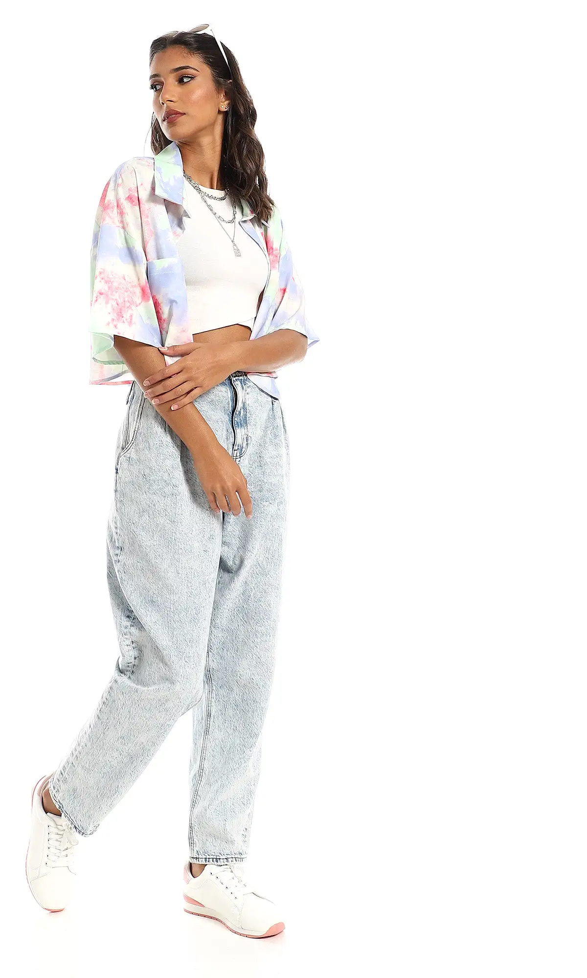 97491 Colorful Tie Dye Cropped Shirt - Multicolour