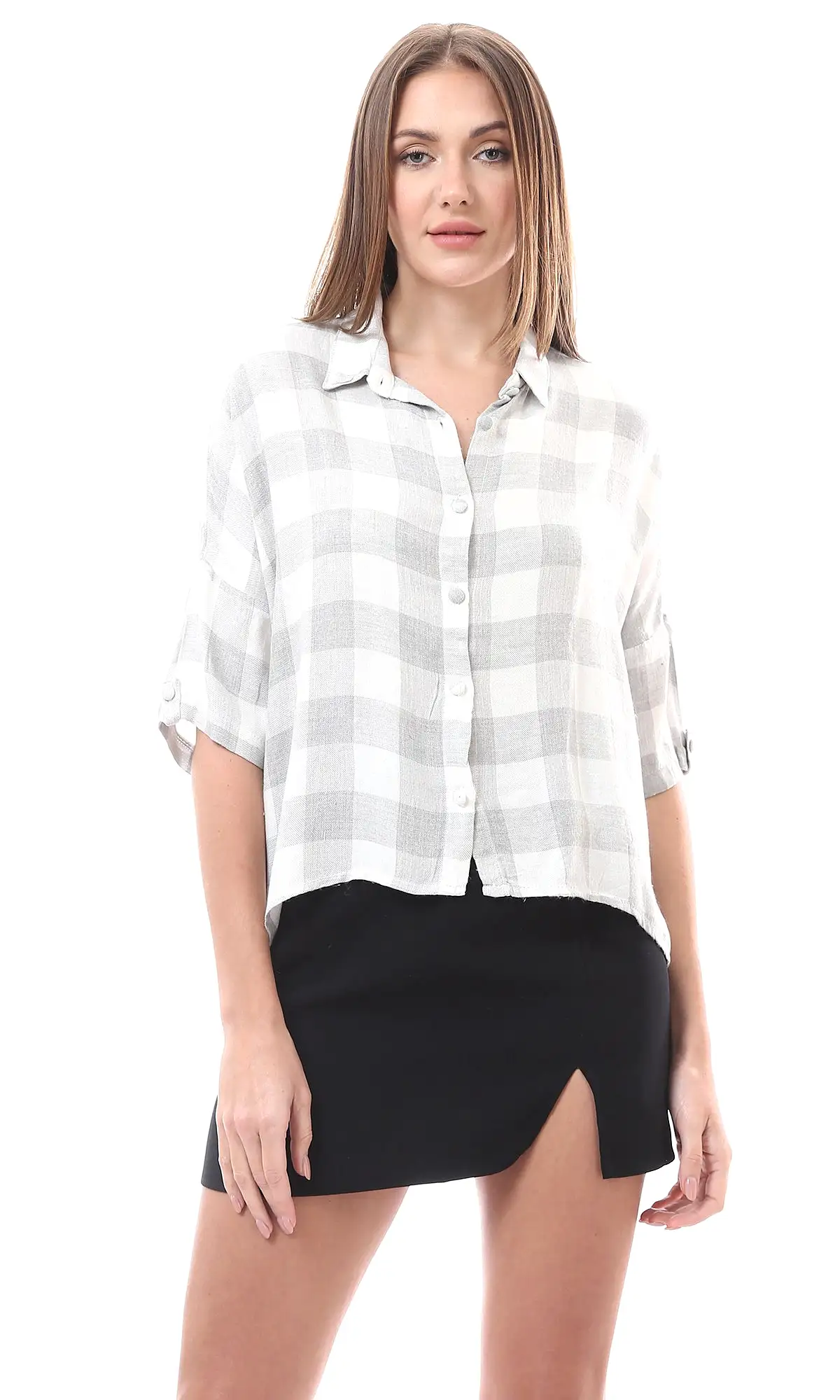 98146 Grey & White Plaids Lightweight Summer Shirt