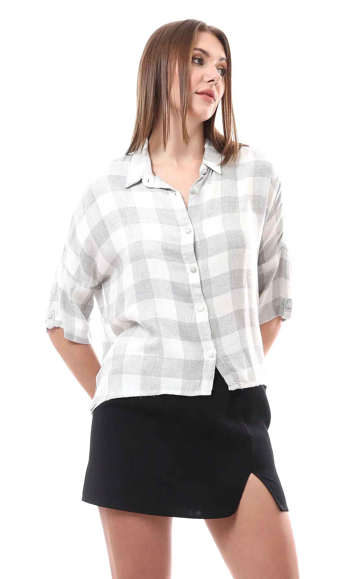 98146 Grey & White Plaids Lightweight Summer Shirt