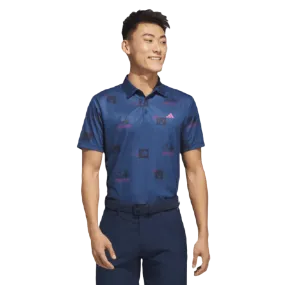 Adidas Allover-Print Golf Polo Shirt - Navy