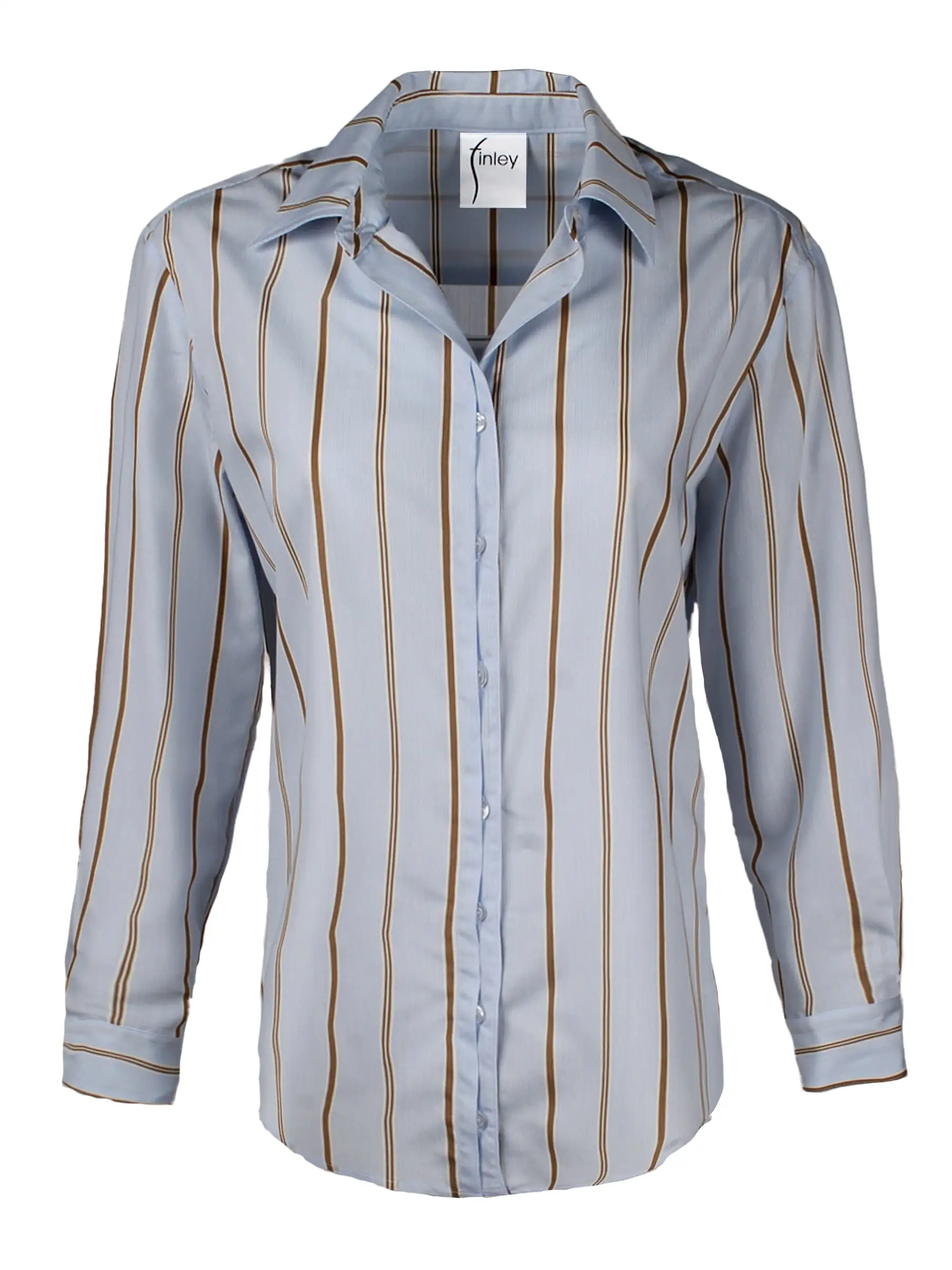 Alexa Boyfriend Shirt Blue & Tan Menswear Stripe