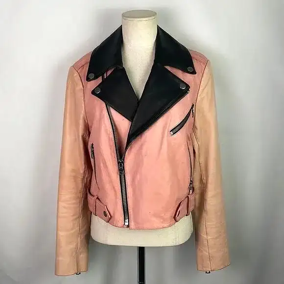 Alice + Olivia Pink/Black Leather Moto Jacket