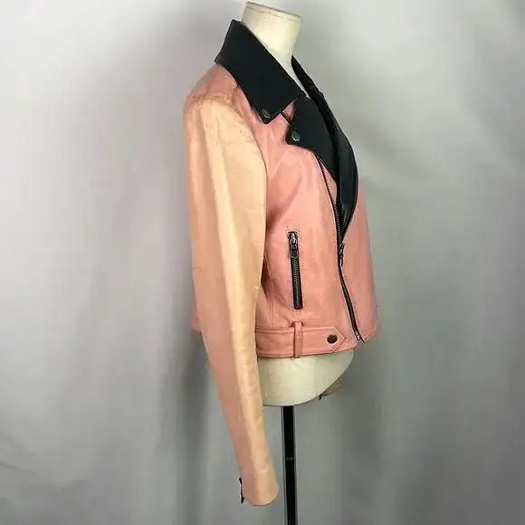 Alice + Olivia Pink/Black Leather Moto Jacket