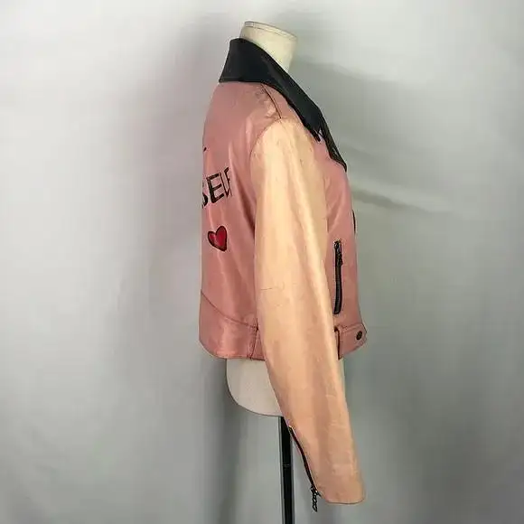 Alice + Olivia Pink/Black Leather Moto Jacket