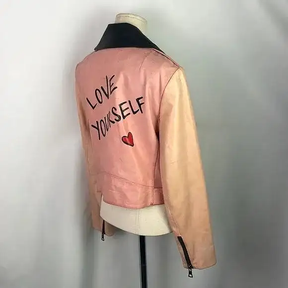 Alice + Olivia Pink/Black Leather Moto Jacket