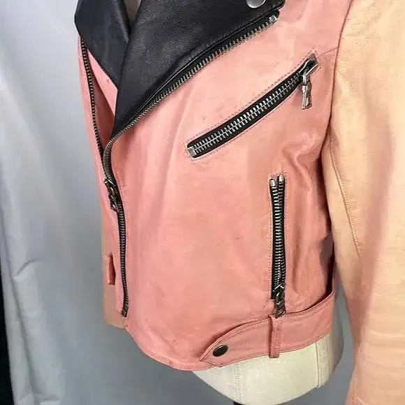 Alice + Olivia Pink/Black Leather Moto Jacket