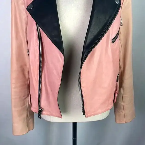 Alice + Olivia Pink/Black Leather Moto Jacket