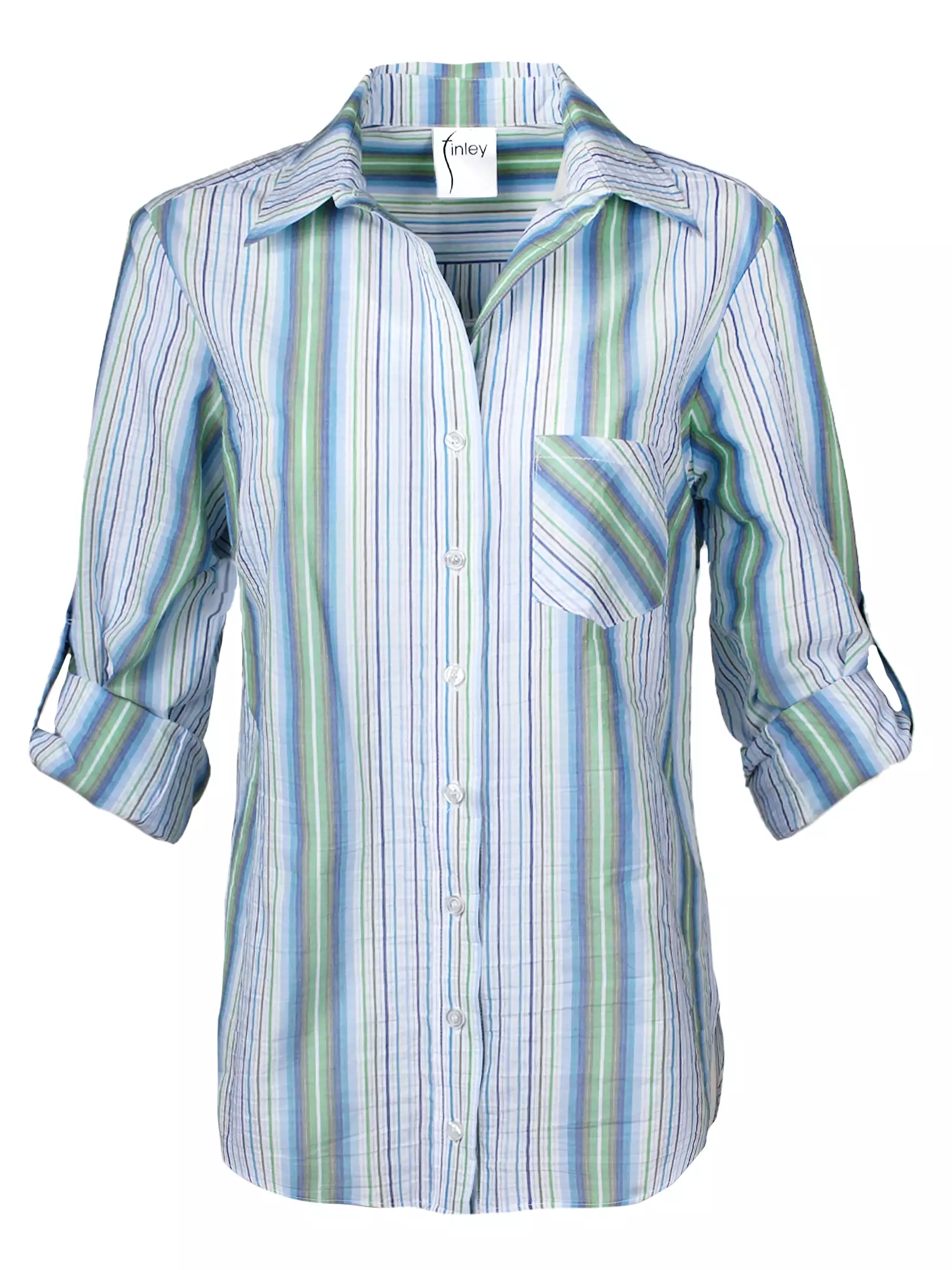 Andrew Boyfriend Shirt Blue Green Stripe