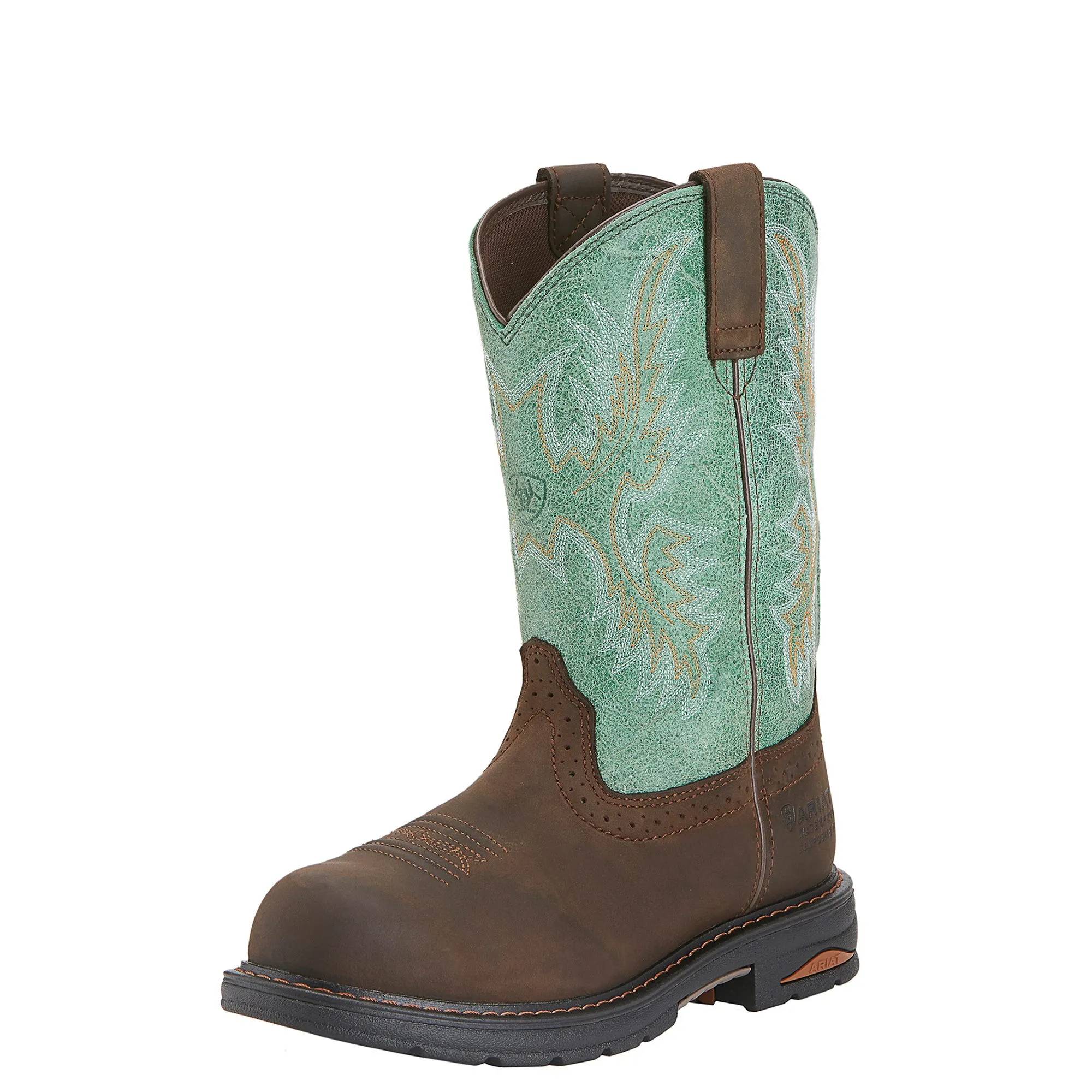 Ariat Womens Tracey Comp Toe Waterproof Pull On Western Work Boot- Oily Distressed Brown leather