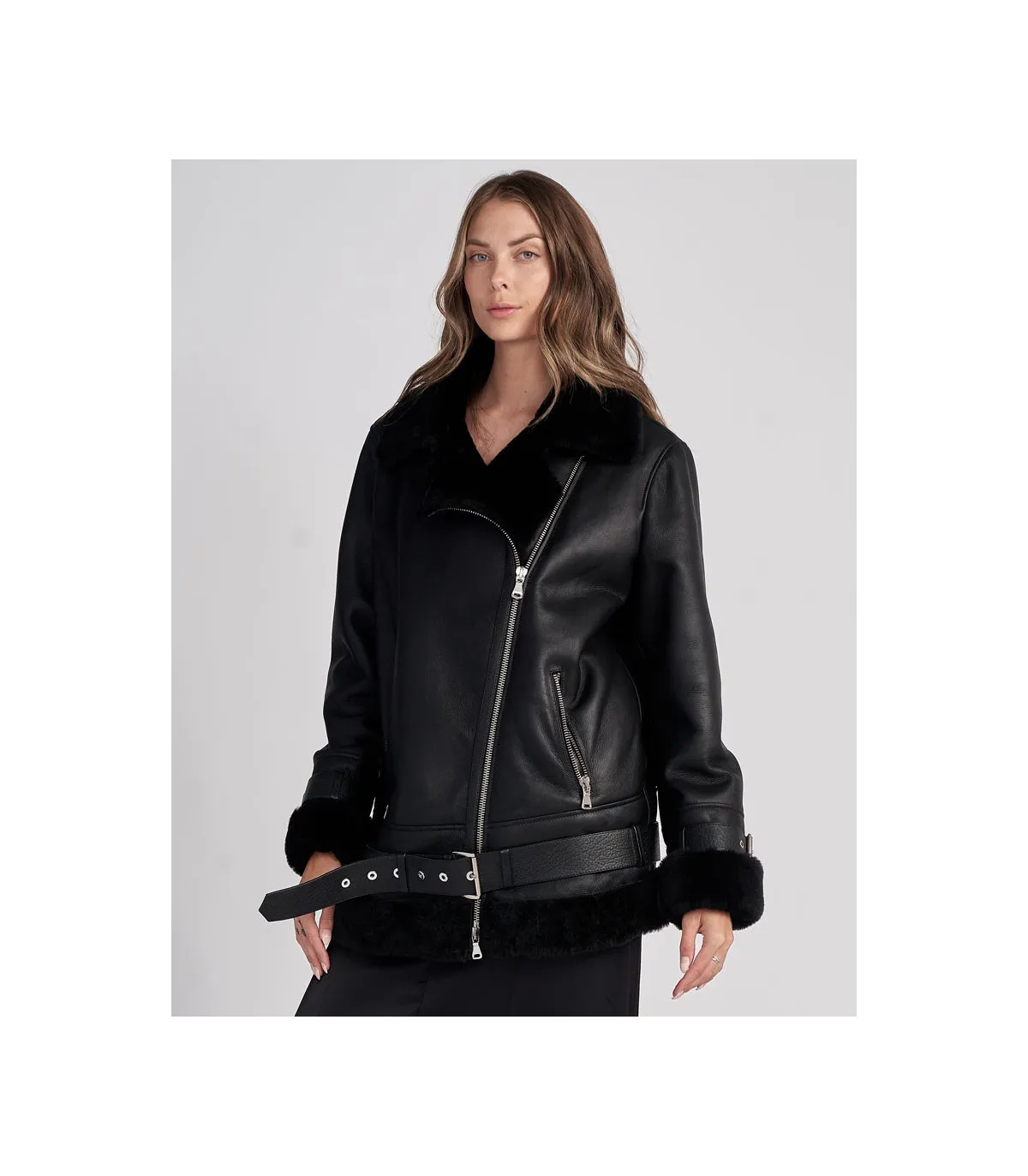 Arwen Shearling Moto Jacket | FurHatWorld.com