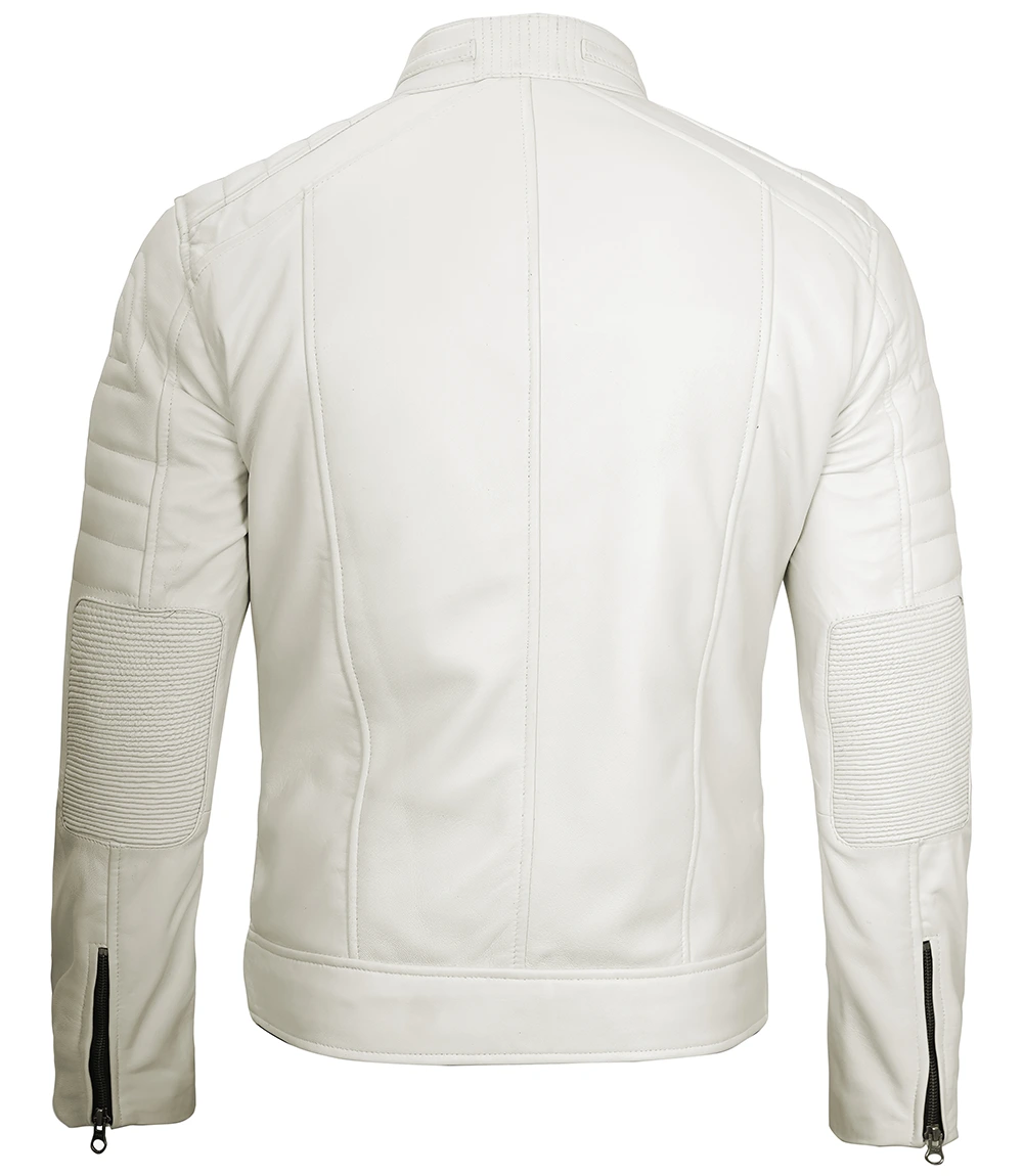 Austin Men Cafe Racer Off White Real Leather Jacket