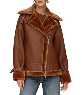 Avec Les Filles Oversized Faux Shearling Moto Coat