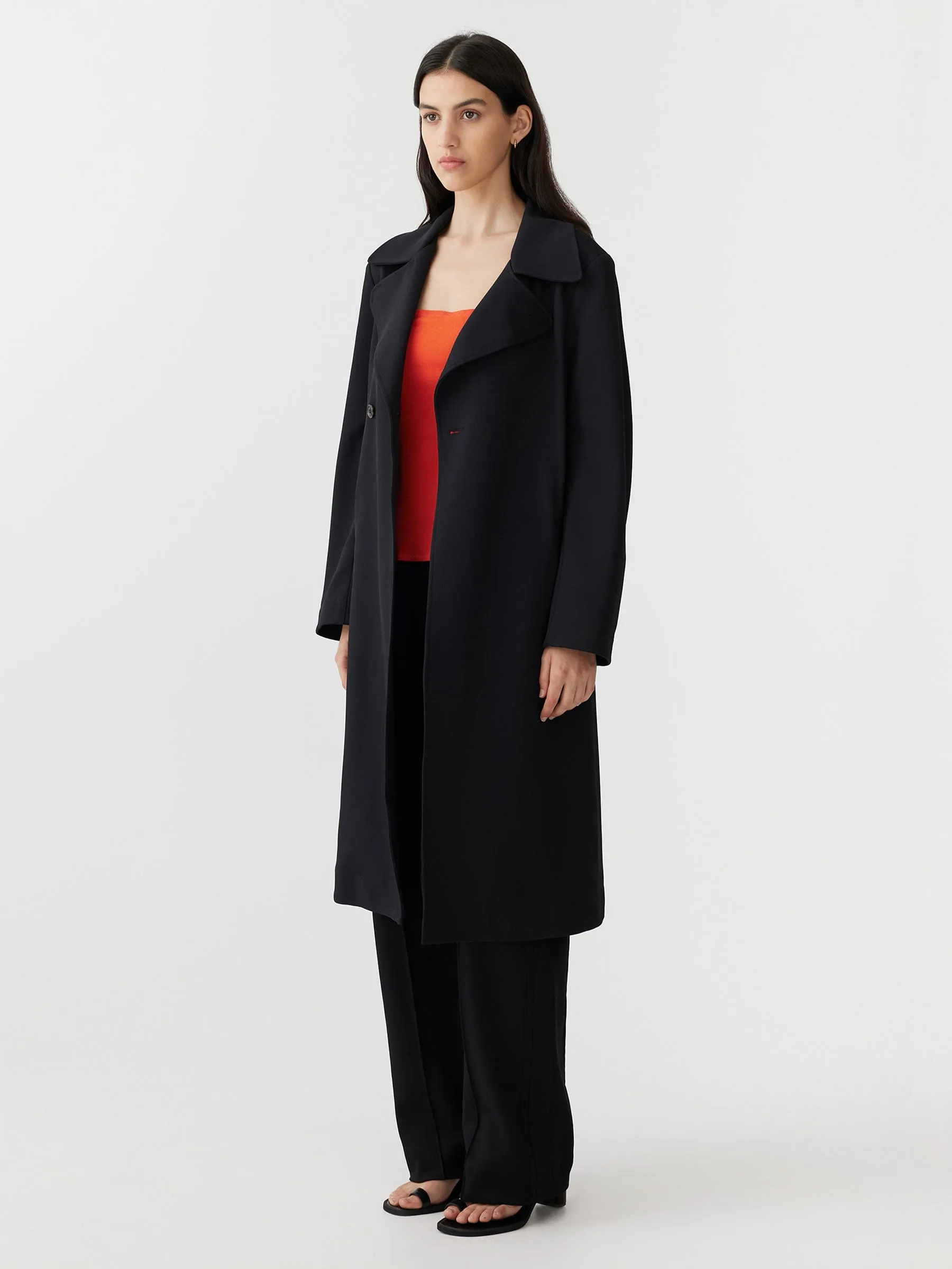  Bassike      Stretch Twill Trench Coat - Black 