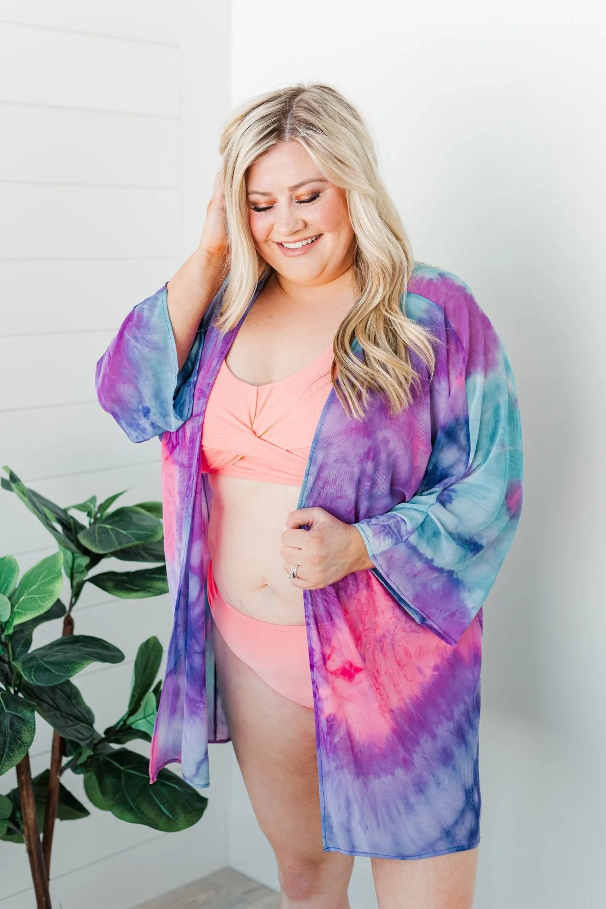 Beachside Bliss Mesh Kimono- Purple, Blue, & Fuchsia