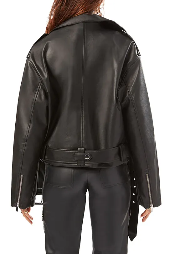 Black Faux Leather Cropped Moto Jacket