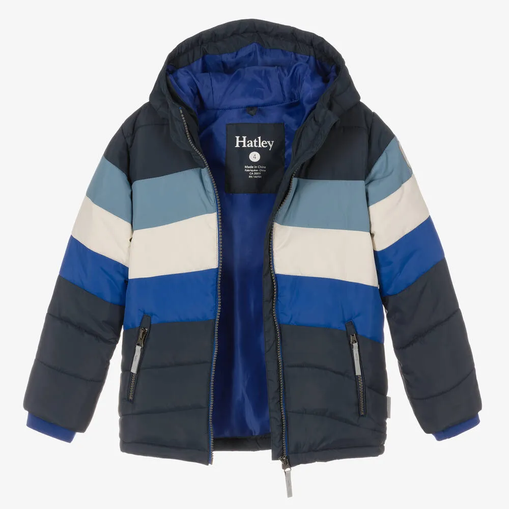 Boys Blue Hooded Puffer Coat