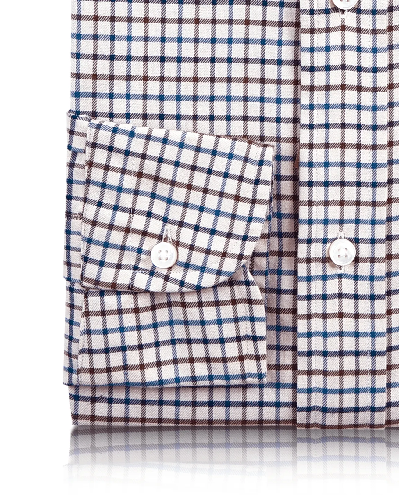 Brown Blue Tattersall Checks Twill Flannel Work Shirt