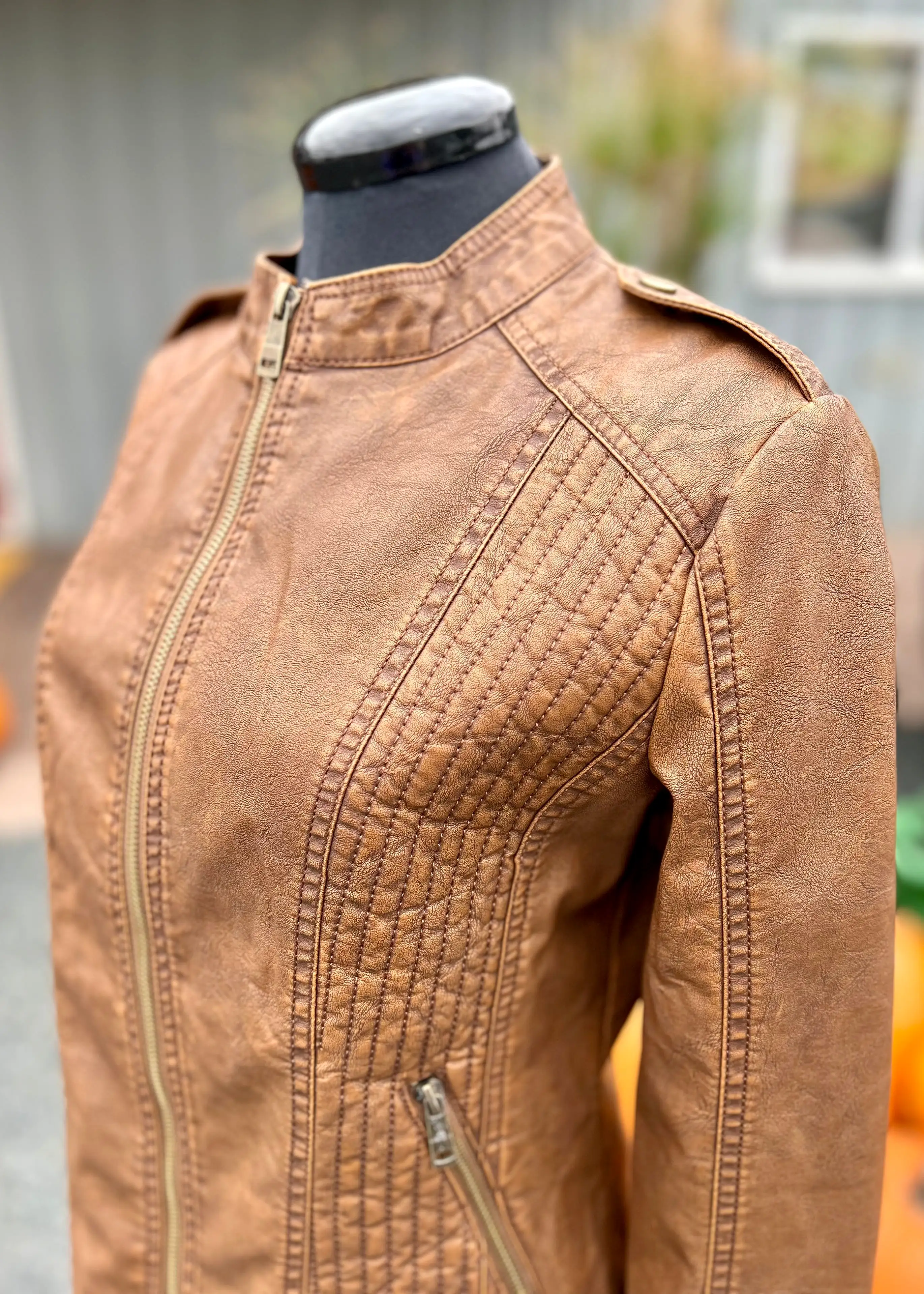 Brown Vegan Leather Moto Jacket