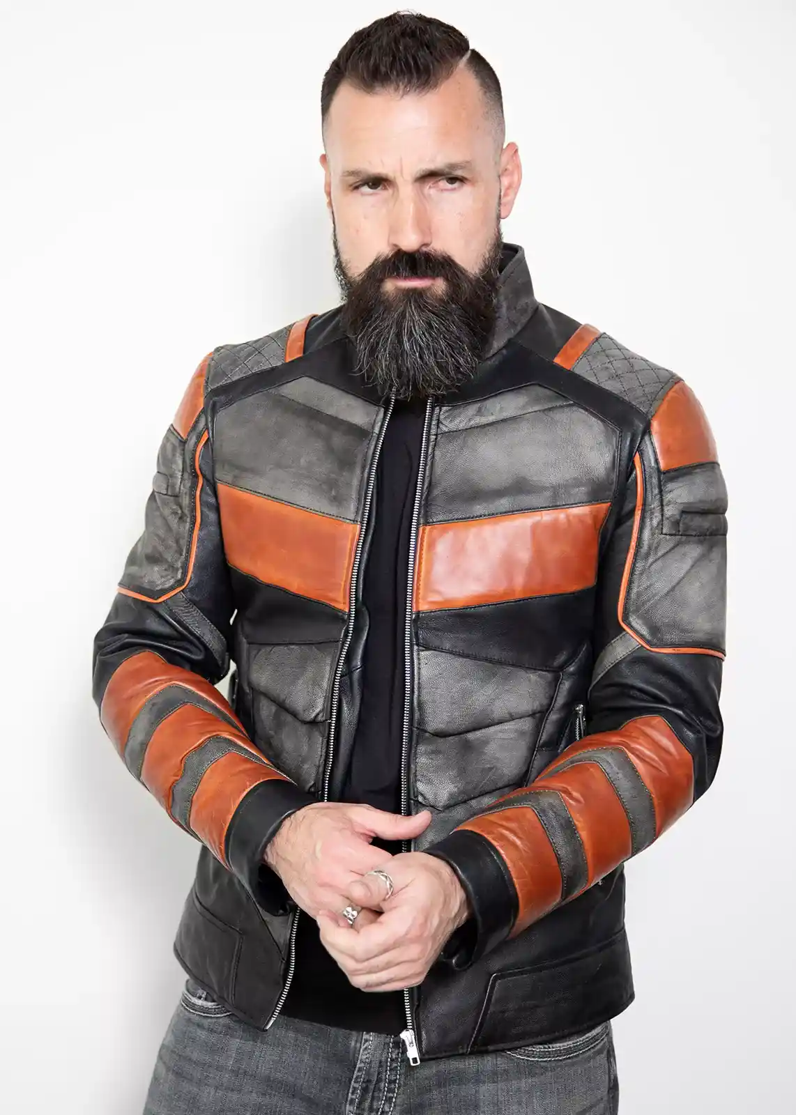 Buy Mens Deathstroke Armor Orange & Gray Knight Moto Leather Jacket