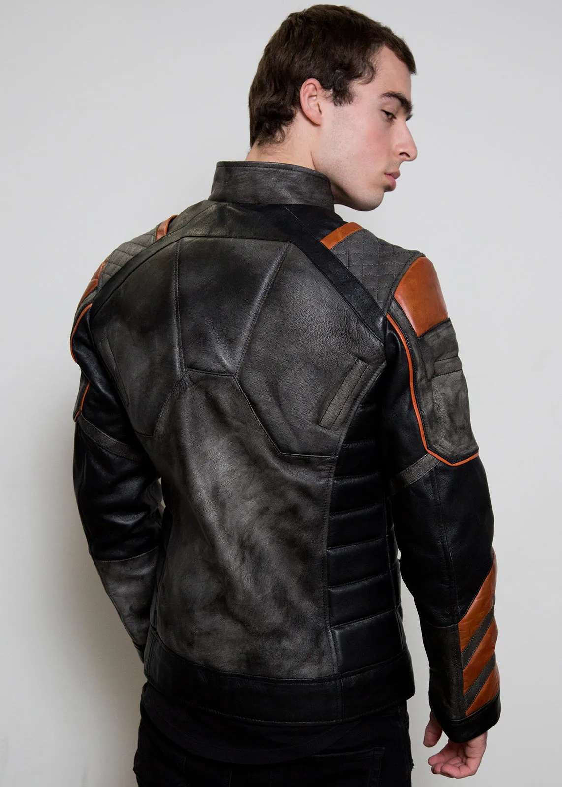 Buy Mens Deathstroke Armor Orange & Gray Knight Moto Leather Jacket