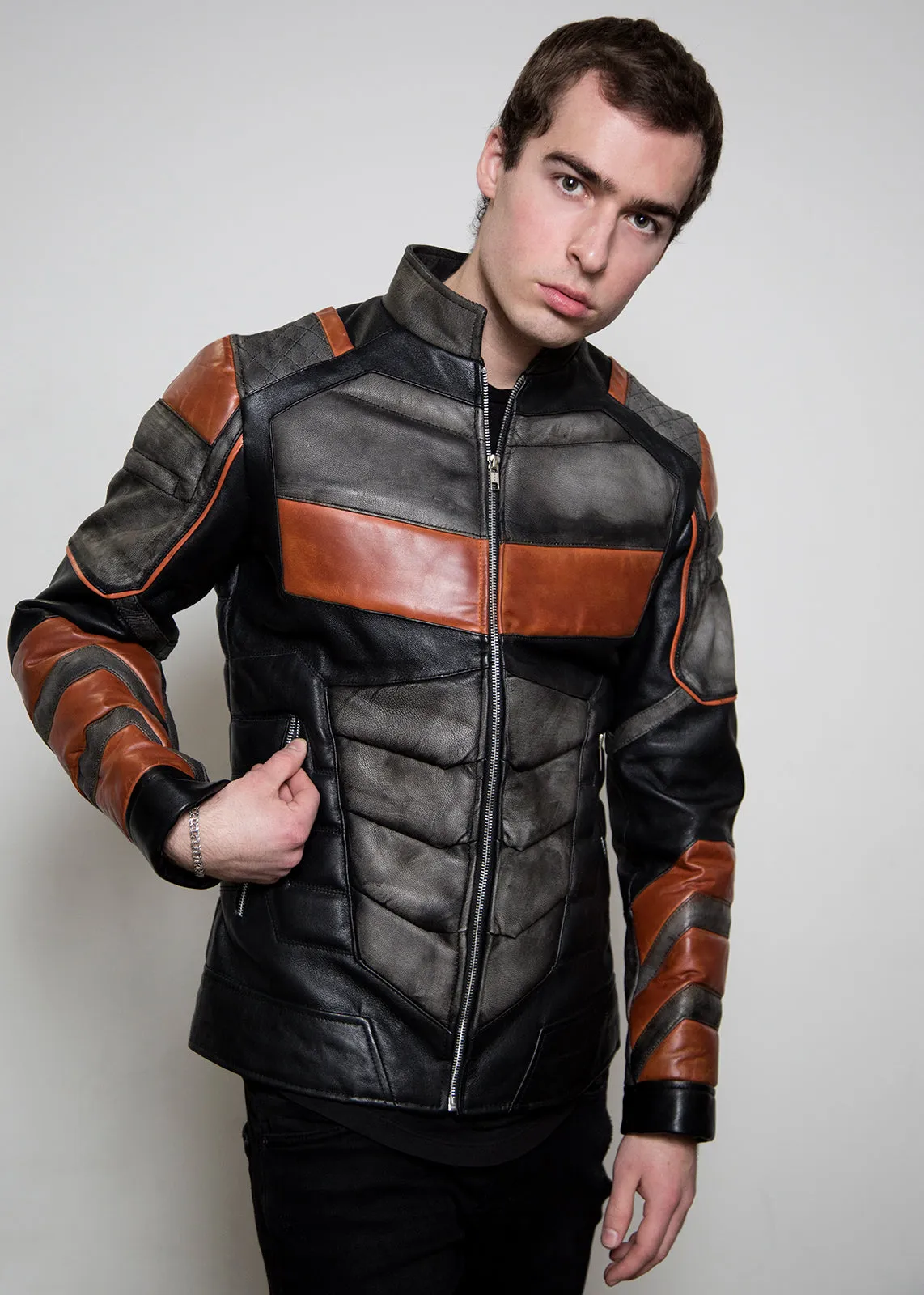 Buy Mens Deathstroke Armor Orange & Gray Knight Moto Leather Jacket