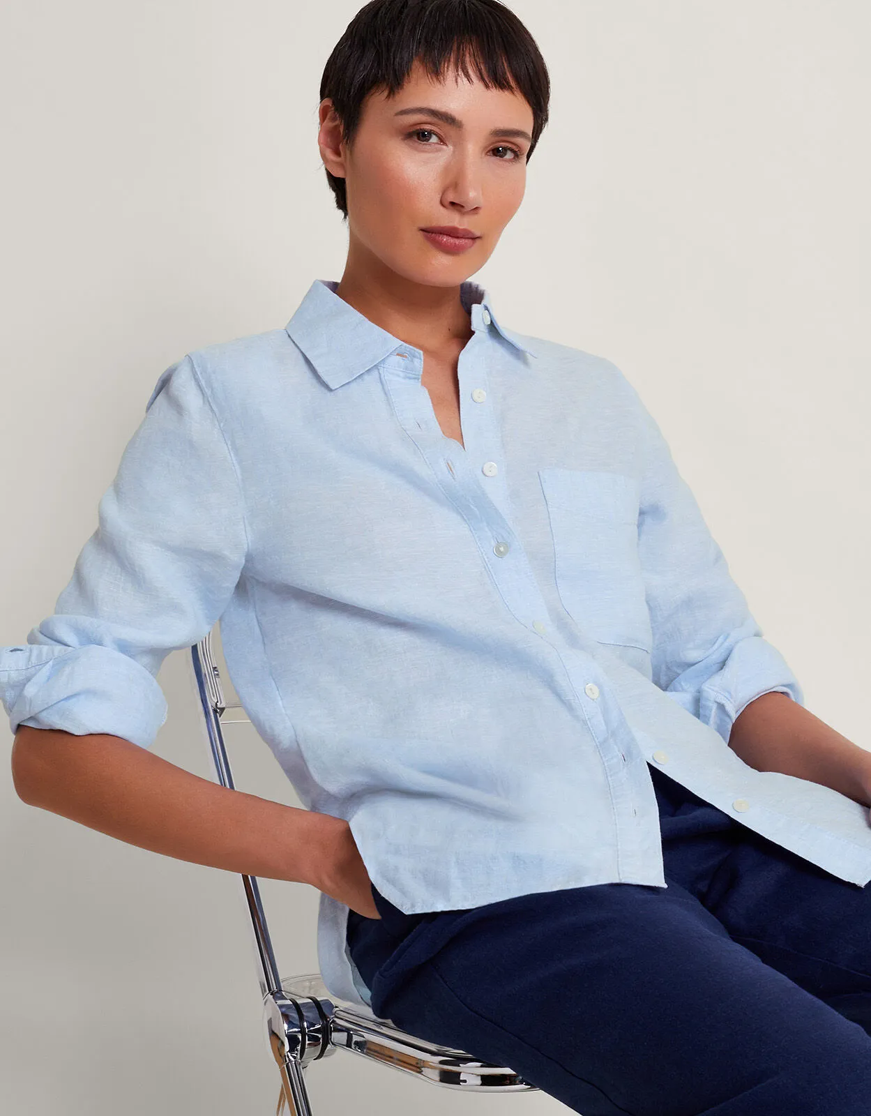 Charlie Longline Linen Shirt Blue