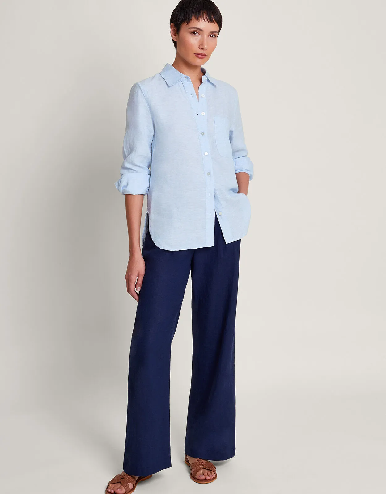 Charlie Longline Linen Shirt Blue