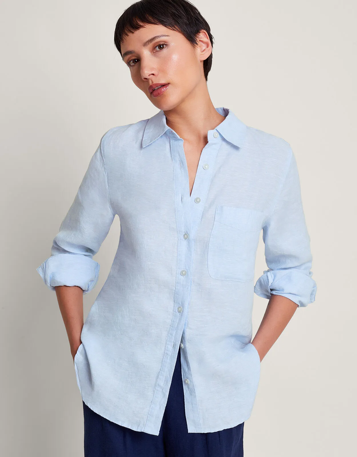 Charlie Longline Linen Shirt Blue