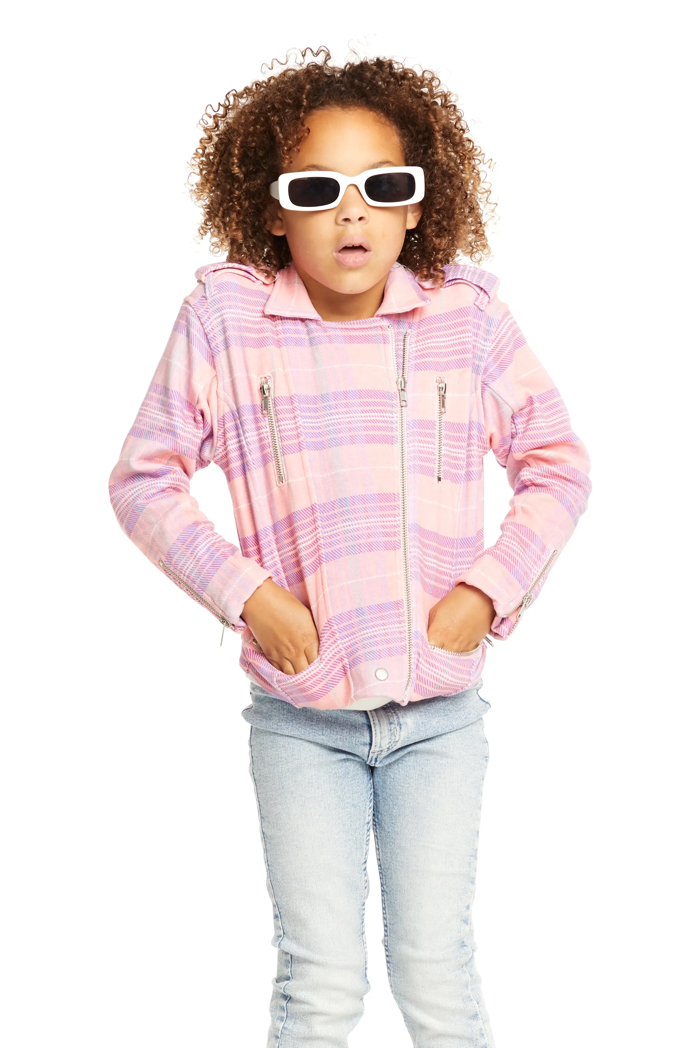 Chaser Cotton Candy Plaid Moto Jacket