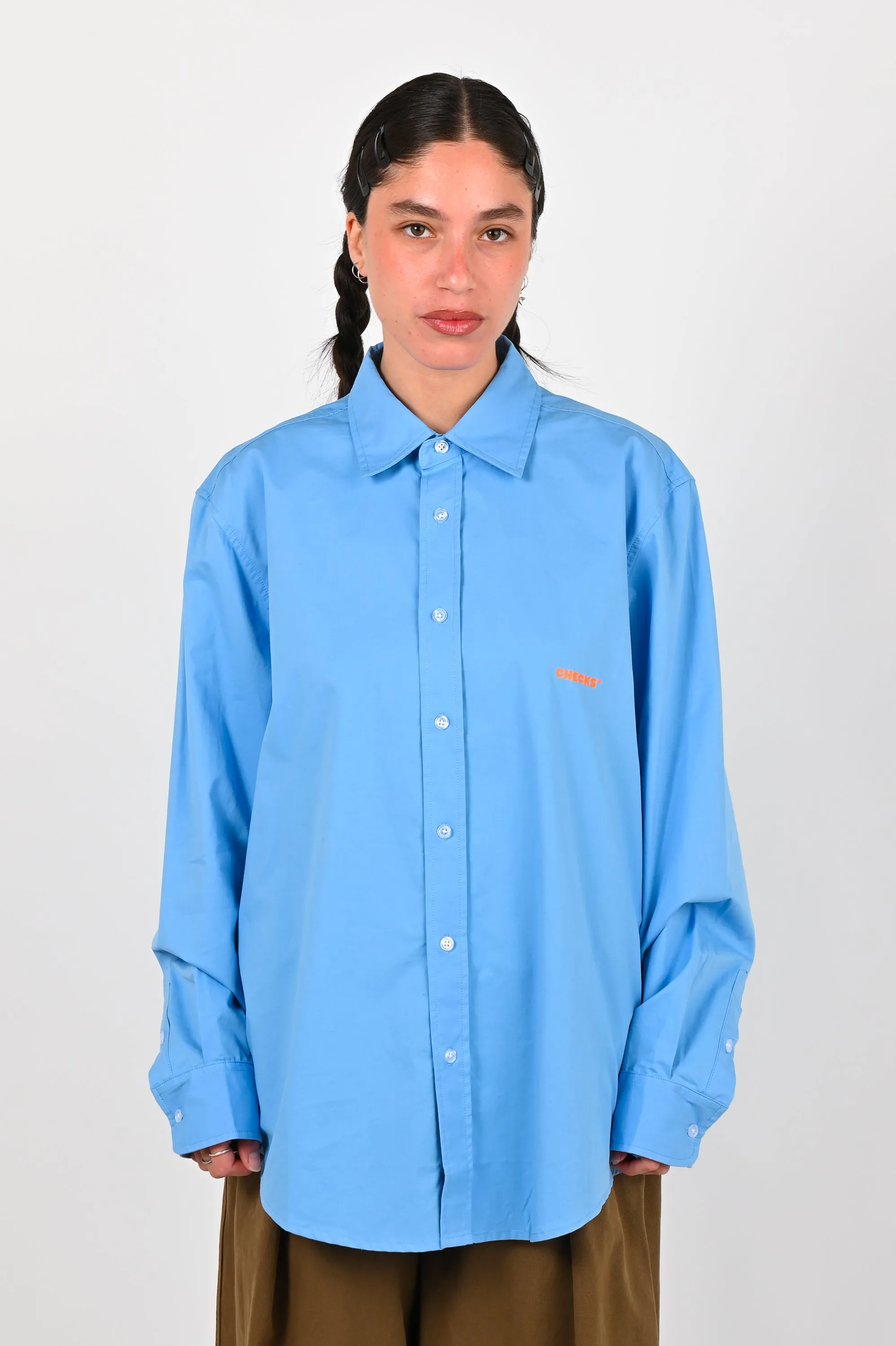 Checks Big Fit Poplin Shirt In Blue