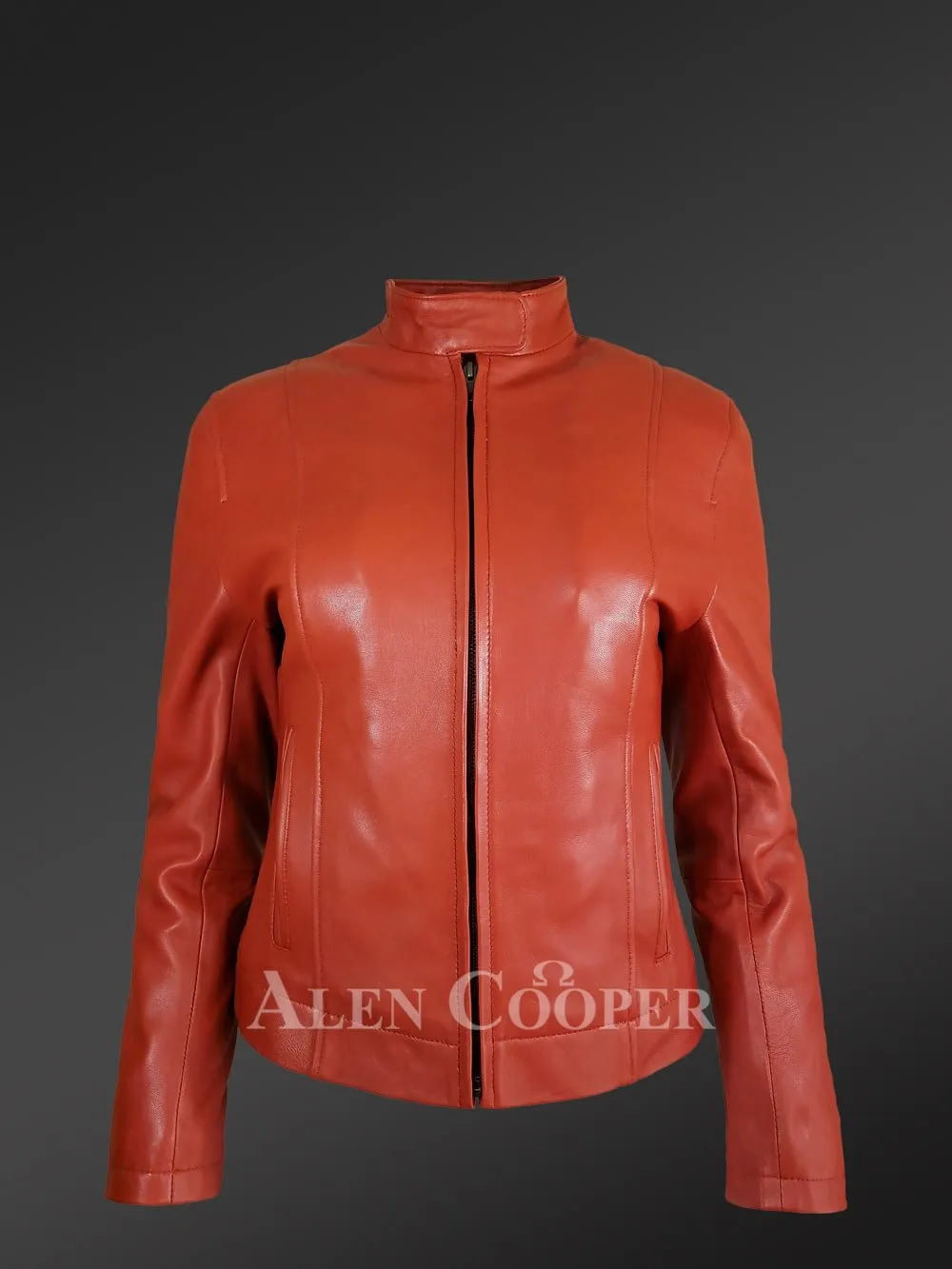 Classic Leather Moto Jacket in Slim Fit and Central Zipper Closing