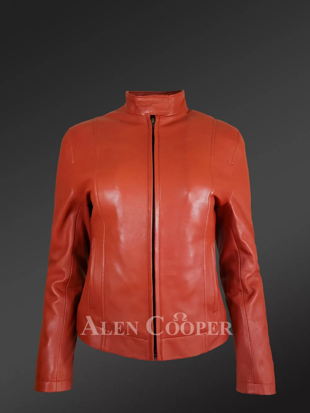 Classic Leather Moto Jacket in Slim Fit and Central Zipper Closing