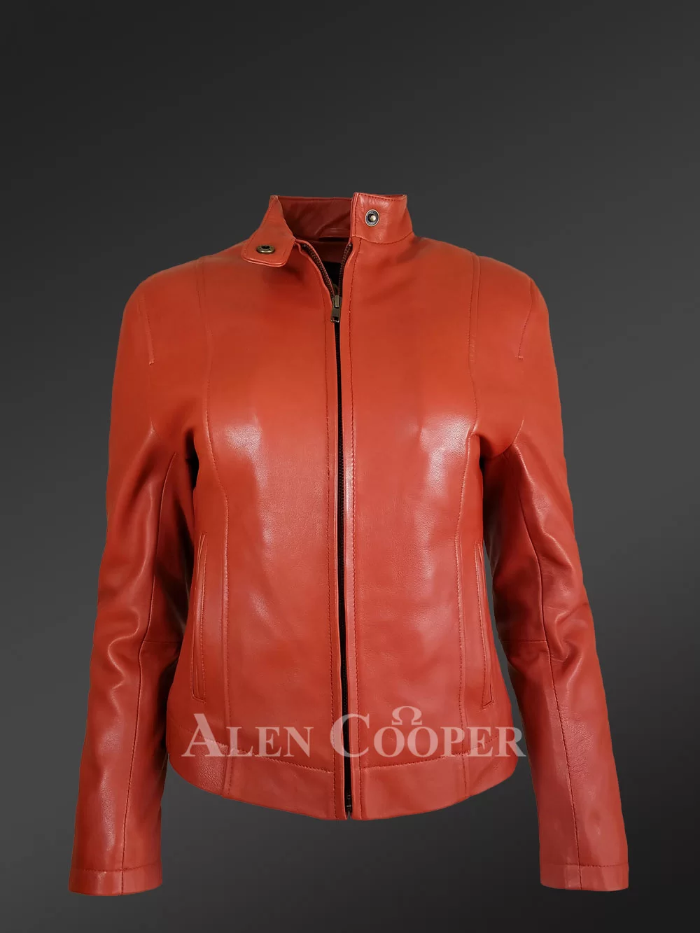 Classic Leather Moto Jacket in Slim Fit and Central Zipper Closing