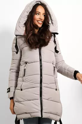 Contrast Black Details Hooded Midi Puffer Jacket