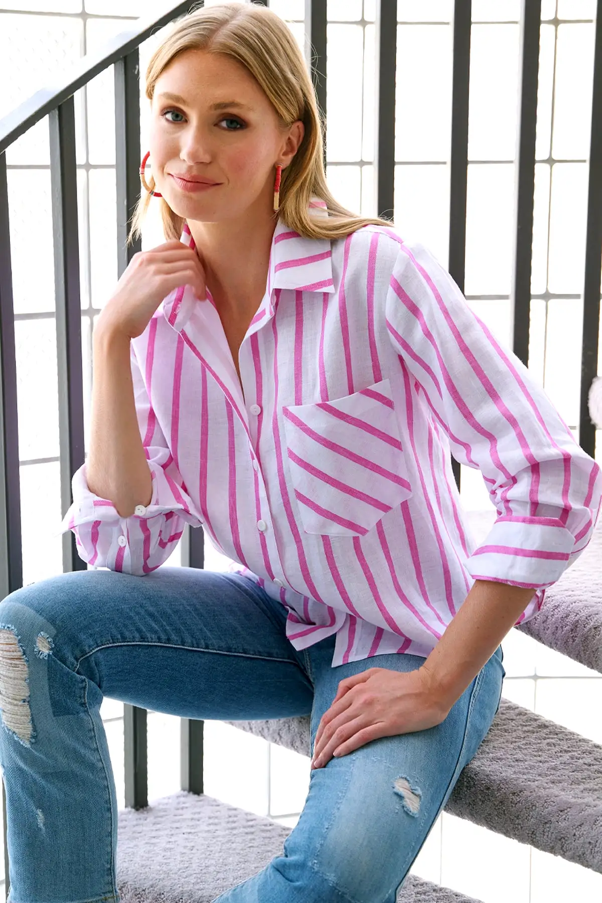 Crop Andie Shirt Pink Stripe