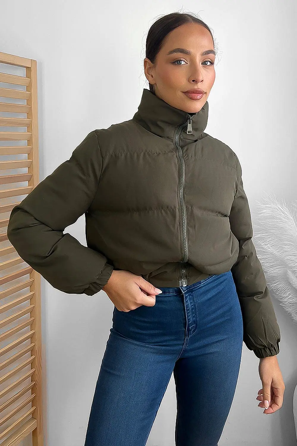 Cropped High Neck Puffer Jacket