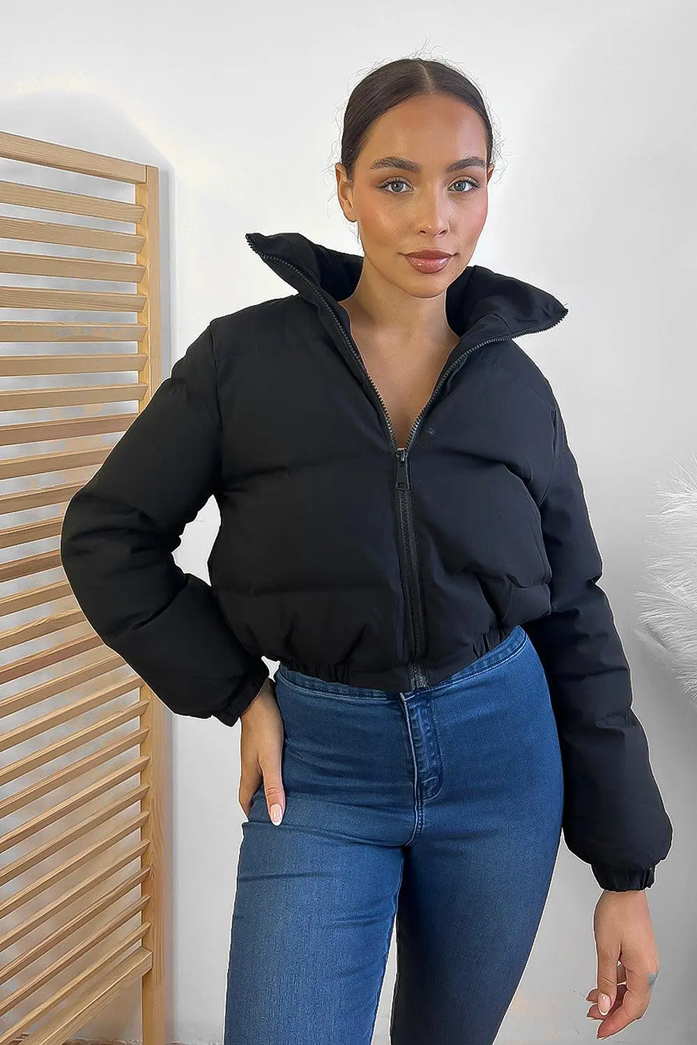 Cropped High Neck Puffer Jacket