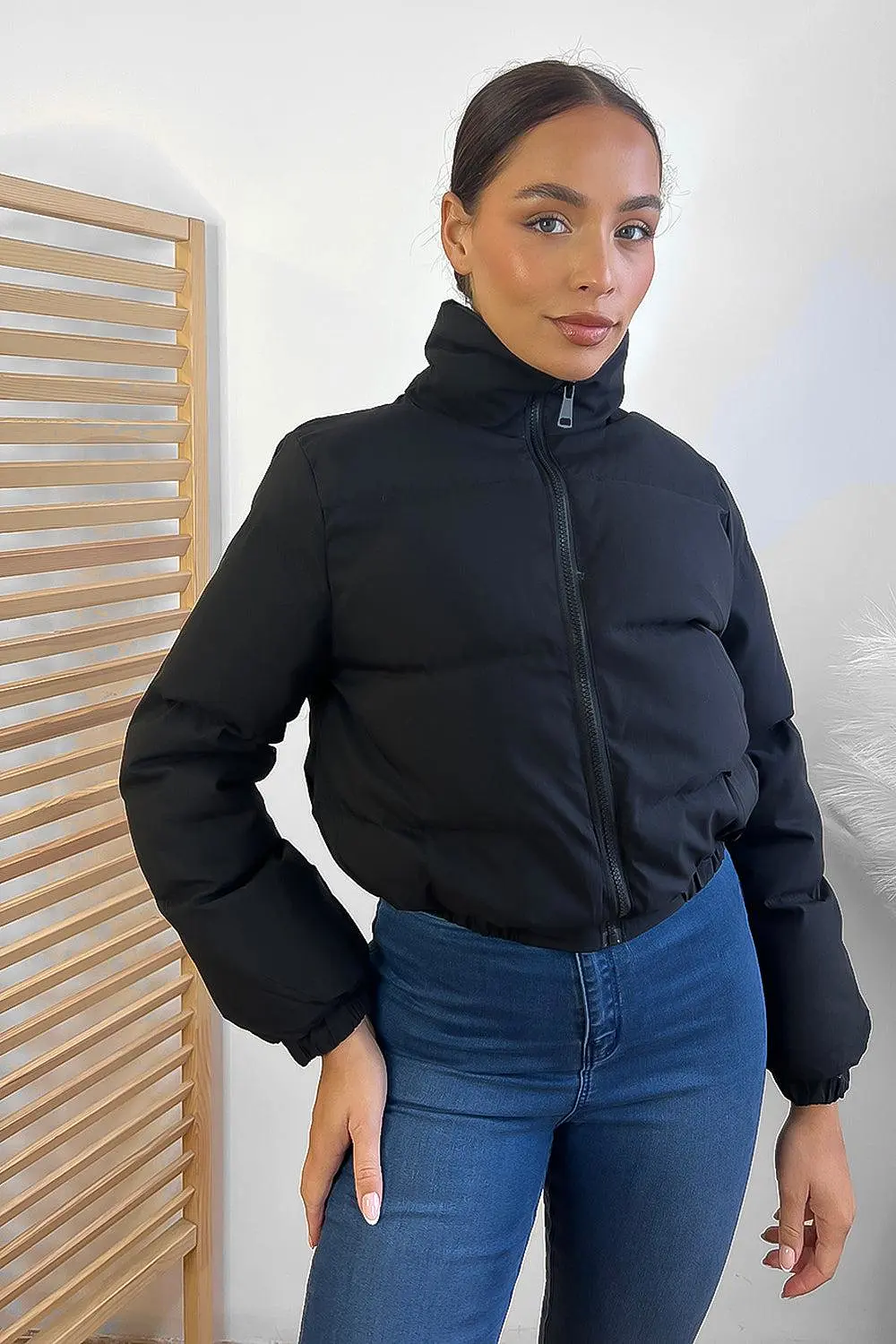 Cropped High Neck Puffer Jacket