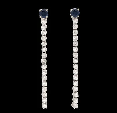 Diamond Line Jacket Earrings & Sapphire Studs