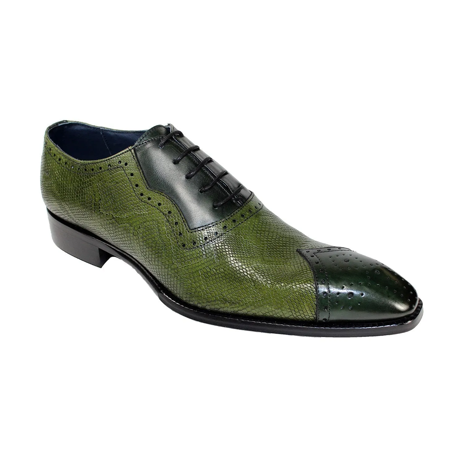 Duca Marino Men's Shoes Green/Olive Calf-Skin Leather/Snake Print Oxfords (D1050)