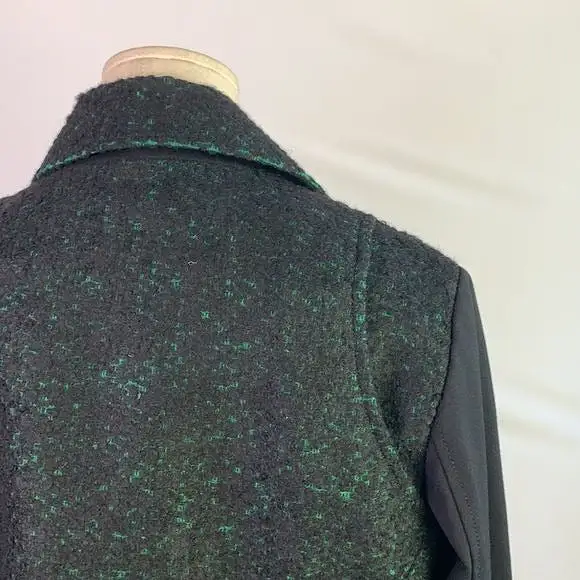 ElieTaharigreen tweed with leather trim moto jacket