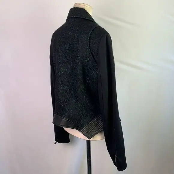 ElieTaharigreen tweed with leather trim moto jacket