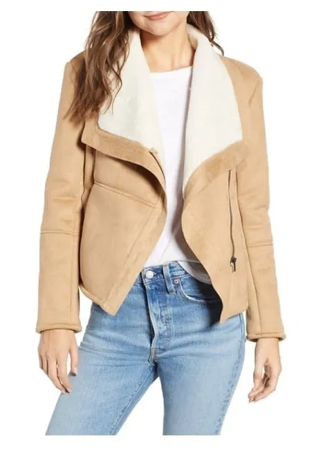   Faux Suede/Faux Fur  Bonded Shearling Moto Jkt