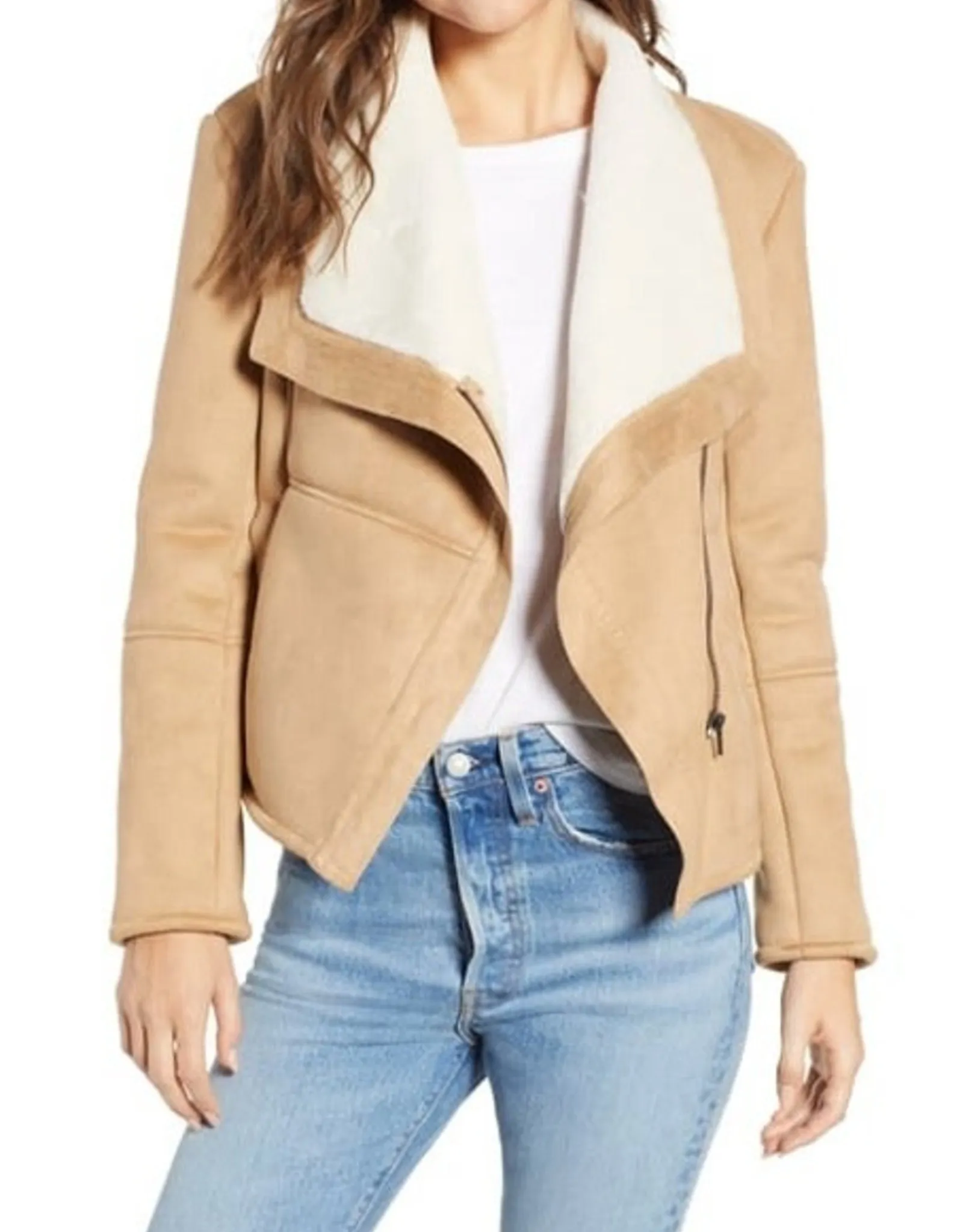   Faux Suede/Faux Fur  Bonded Shearling Moto Jkt