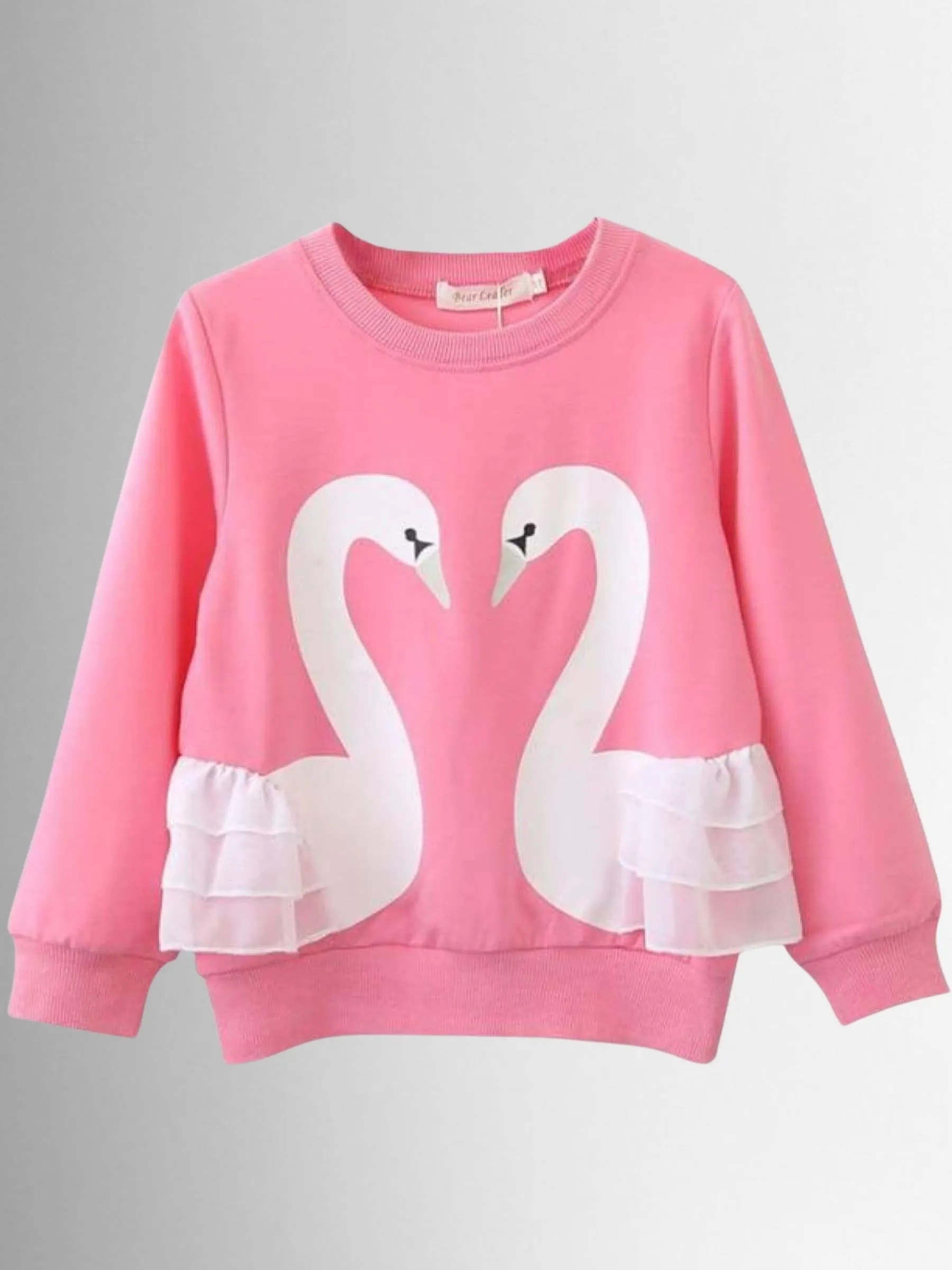 Girls Long Sleeve Swan Sweatshirt with Ruffles