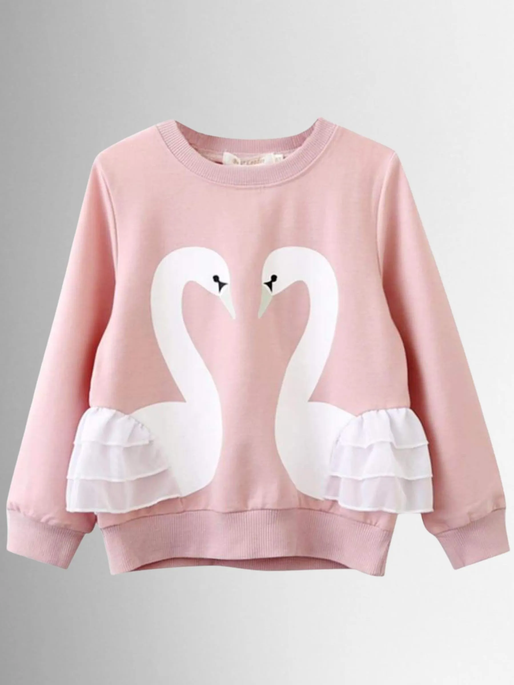 Girls Long Sleeve Swan Sweatshirt with Ruffles