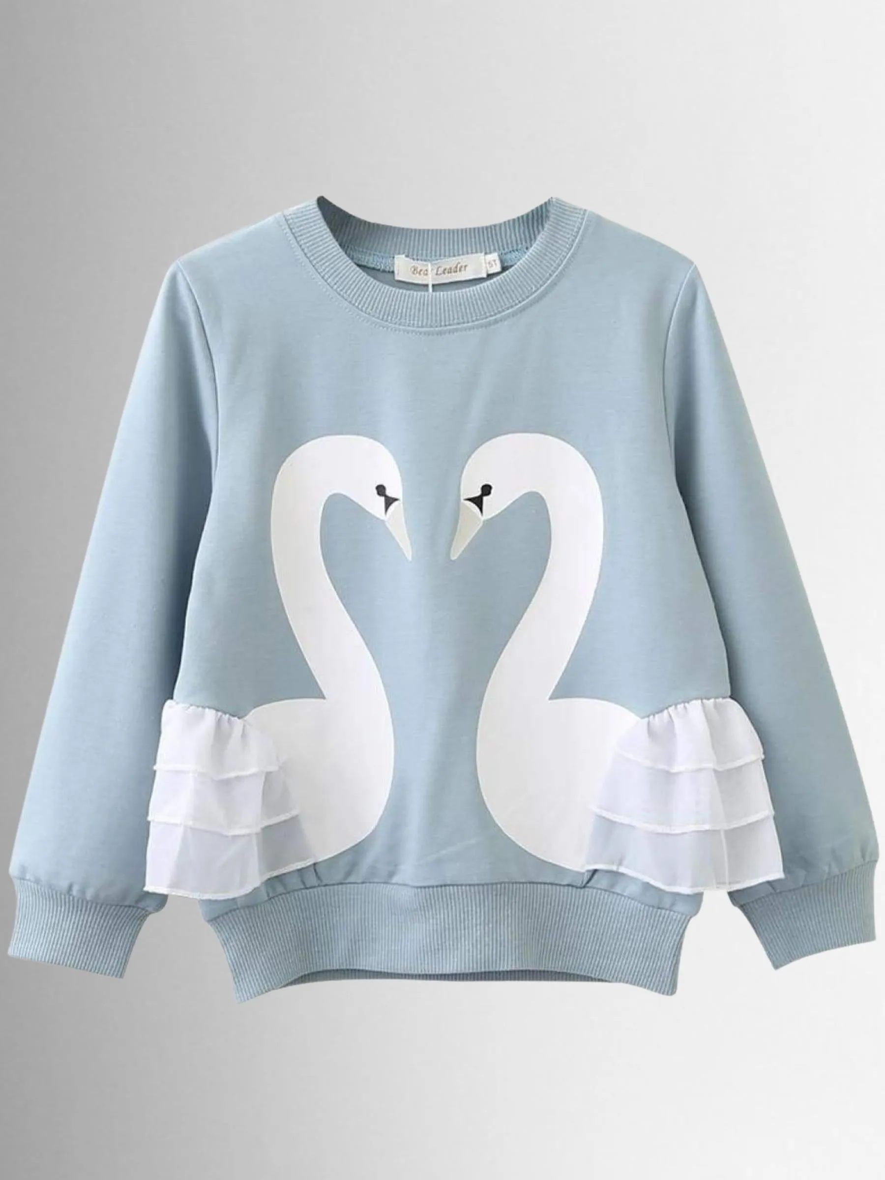 Girls Long Sleeve Swan Sweatshirt with Ruffles