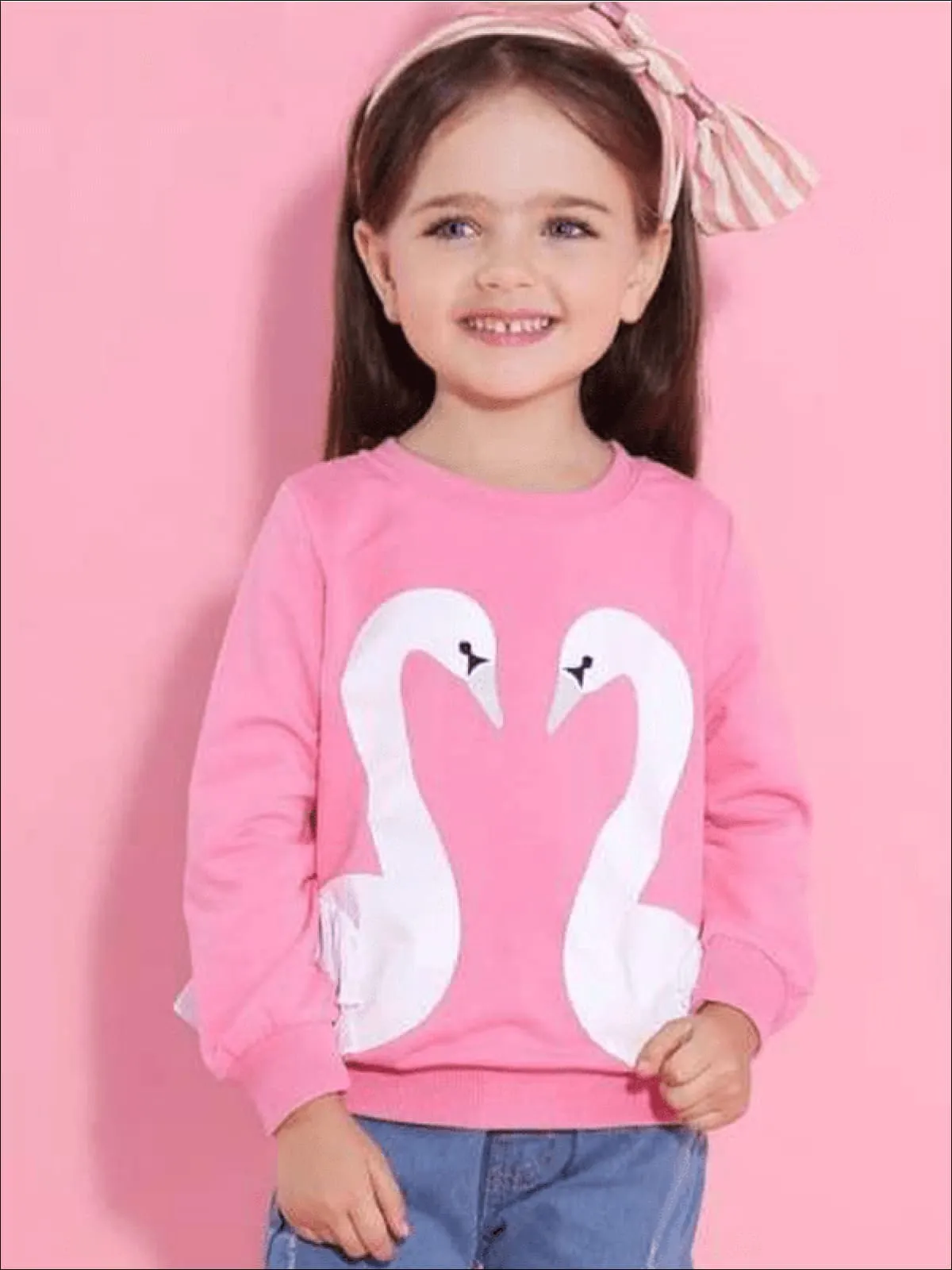 Girls Long Sleeve Swan Sweatshirt with Ruffles