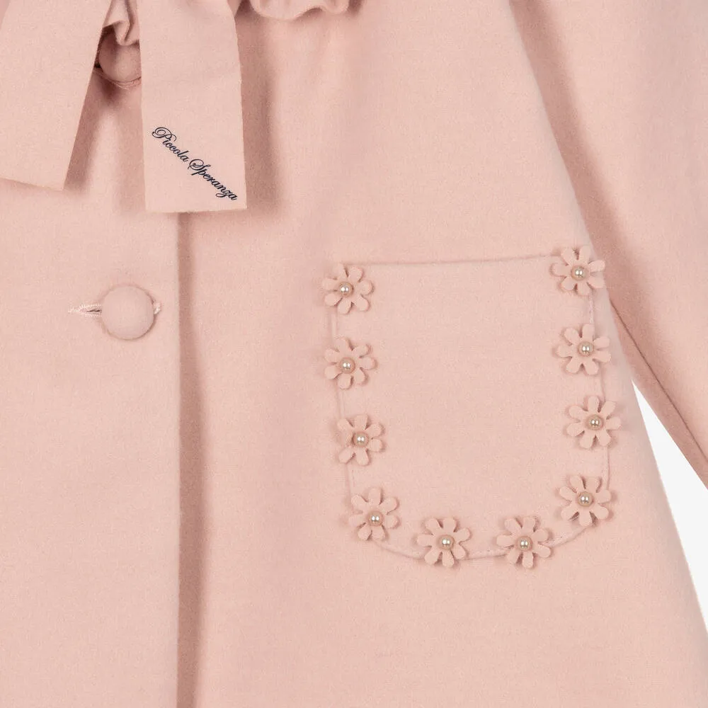 Girls Pale Pink Bow Coat